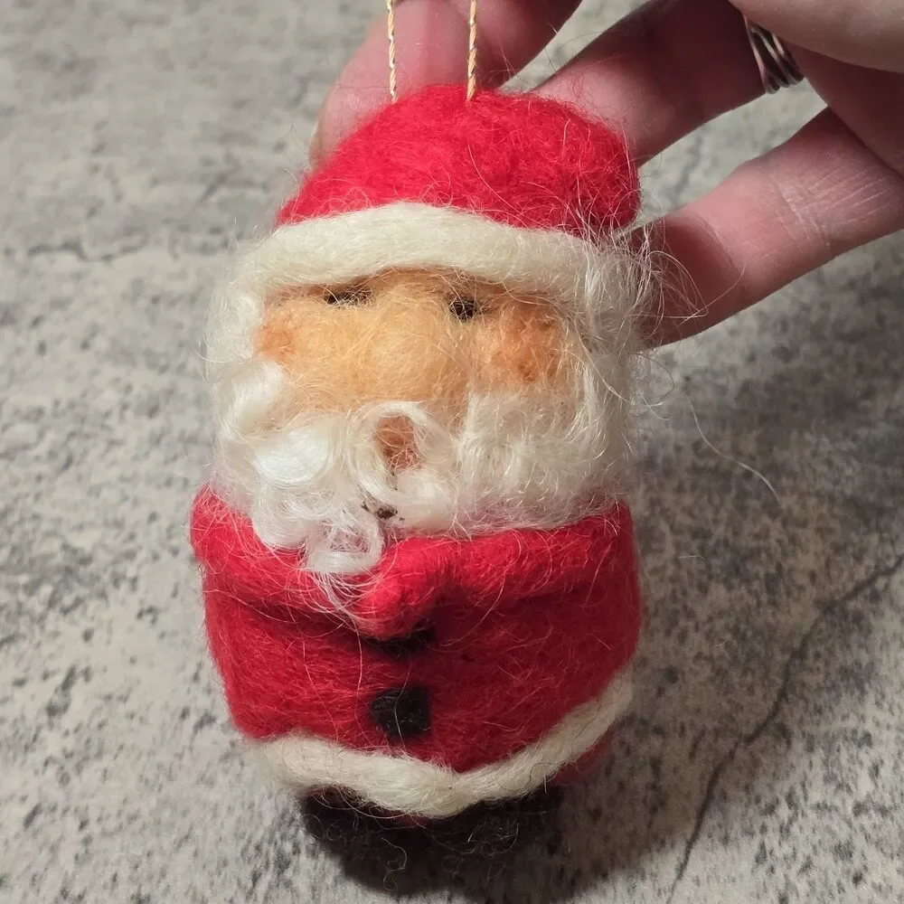 Needle Felt Wool Christmas Ornament Santa Claus Handmade Primitive Folk Art